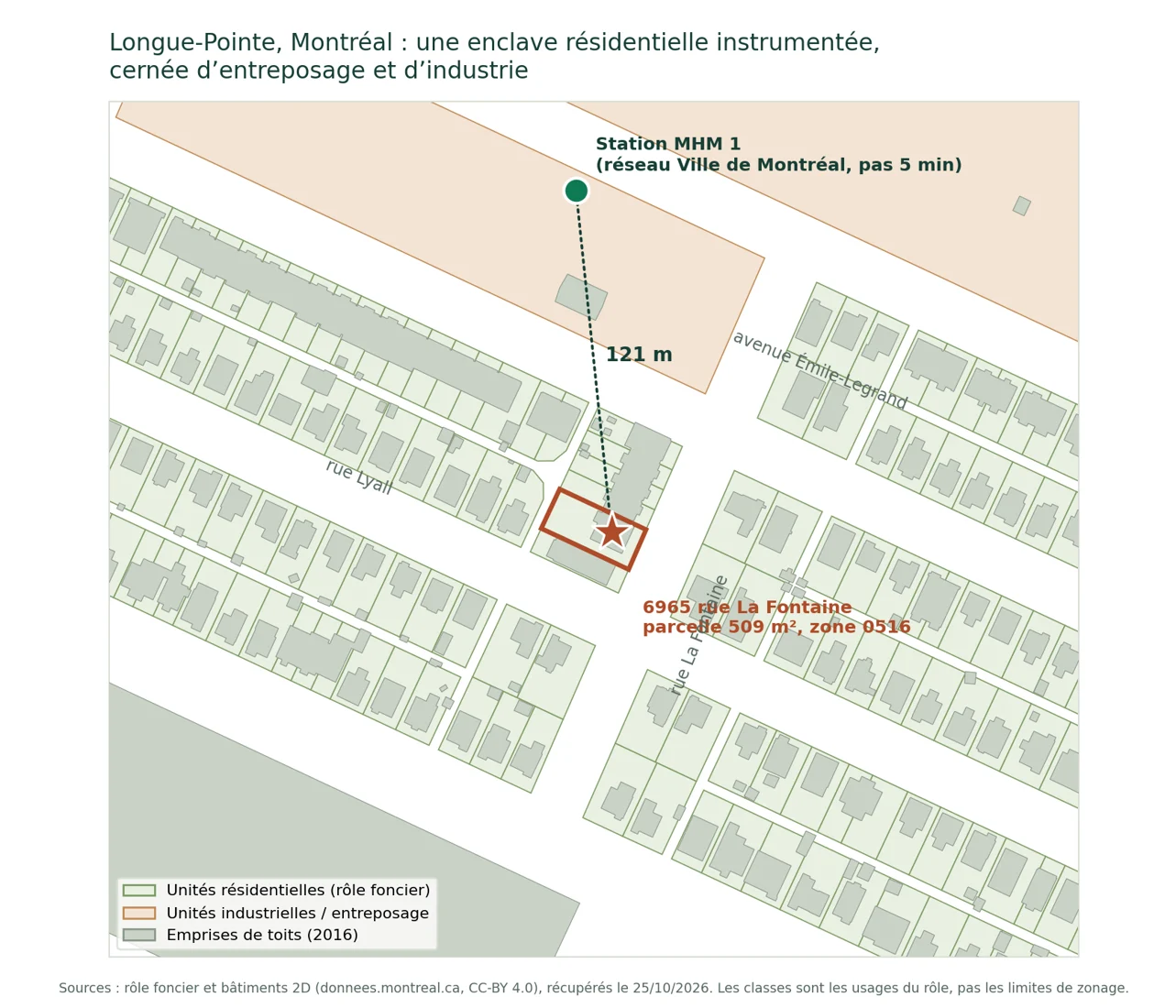 Carte du secteur de Longue-Pointe et de la station MHM 1 à environ 121 mètres du site